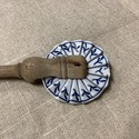 Antique Blue White Onion Pastry Wheel Crimper Wood