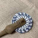 Antique Blue White Onion Pastry Wheel Crimper Wood