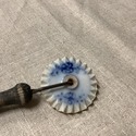 Antique Blue White Porcelain Pastry Wheel Crimper 
