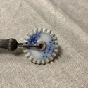Antique Blue White Porcelain Pastry Wheel Crimper 
