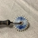 Antique Blue White Porcelain Pastry Wheel Crimper 
