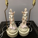 Pair Vintage Porcelain Figural Lamps Courting Male