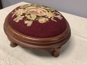 Antique Needlepoint Footstool Foot Rest Ottoman Fr
