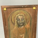 Vintage Religious Icon Painting on Wood Sacred Hea