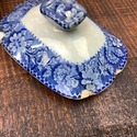 Antique Blue White Transferware Sugar Bowl w Lid O
