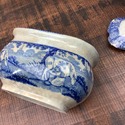 Antique Blue White Transferware Sugar Bowl w Lid O