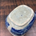Antique Blue White Transferware Sugar Bowl w Lid O