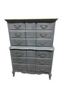 Vintage Tall 6 Drawer Dresser Painted Deep Gray Fr