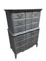 Vintage Tall 6 Drawer Dresser Painted Deep Gray Fr