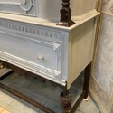 Vintage China Cabinet Painted Gray w Natural Dark 