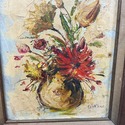 Set Mid Century Floral Oil Paintings Orange Rust B