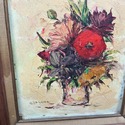 Set Mid Century Floral Oil Paintings Orange Rust B