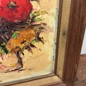 Set Mid Century Floral Oil Paintings Orange Rust B