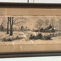 Antique Engraving Print Stone Cottage Village Well