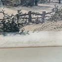 Antique Engraving Print Stone Cottage Village Well