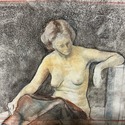 Original Female Nude Charcoal Drawing Reg 1957 Pen