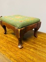 Antique Needlepoint Foot Stool Green w Colorful Fl