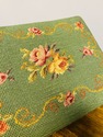 Antique Needlepoint Foot Stool Green w Colorful Fl