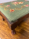 Antique Needlepoint Foot Stool Green w Colorful Fl