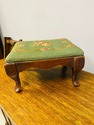 Antique Needlepoint Foot Stool Green w Colorful Fl