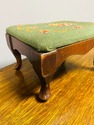 Antique Needlepoint Foot Stool Green w Colorful Fl