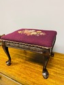 Antique Petit Point Needlepoint Stool Burgundy Flo