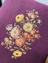 Antique Petit Point Needlepoint Stool Burgundy Flo