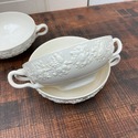 3 Flat Cream Soup Bowls Wedgwood Cream Color on Cr