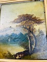 Antique Oi Painting Landscape River Mountains Gree
