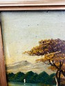 Antique Oi Painting Landscape River Mountains Gree
