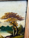 Antique Oi Painting Landscape River Mountains Gree