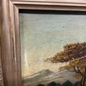 Antique Oi Painting Landscape River Mountains Gree