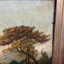 Antique Oi Painting Landscape River Mountains Gree