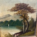 Antique Oi Painting Landscape River Mountains Gree