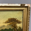 Antique Oi Painting Landscape River Mountains Gree