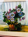 Vintage Oil Painting Still Life Colorful Pansies F