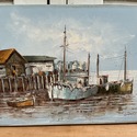 W. Jones Oil Painting Nautical Harbor Scene Trawle
