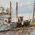 W. Jones Oil Painting Nautical Harbor Scene Trawle