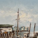 W. Jones Oil Painting Nautical Harbor Scene Trawle