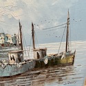 W. Jones Oil Painting Nautical Harbor Scene Trawle