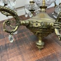 Vintage 6 Light Chandelier Bronze Metal Scroll Flo
