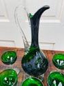 Empoli Italy Green Glass Decanter 5 Glass Silver O