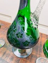 Empoli Italy Green Glass Decanter 5 Glass Silver O