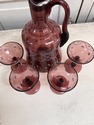 Bohemian Amethyst Glass Decanter w 4 Cordial Glass