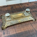 Antique Brass and Glass Double Inkwell Art Nouveau