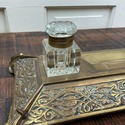 Antique Brass and Glass Double Inkwell Art Nouveau