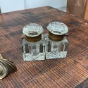 Antique Brass and Glass Double Inkwell Art Nouveau