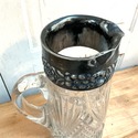 Glass w Silver Plate Wide Rim Pitcher Jug Water Wi