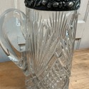 Glass w Silver Plate Wide Rim Pitcher Jug Water Wi