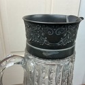 Antique Clear Glass Pitcher Jug Silver Plate or Pe
